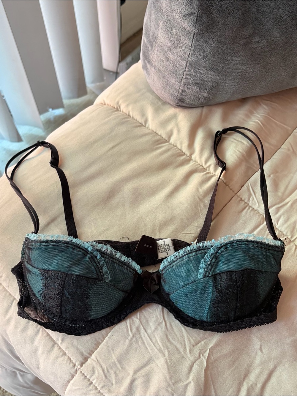 Teal and Black Lace Balconette Rave Bra